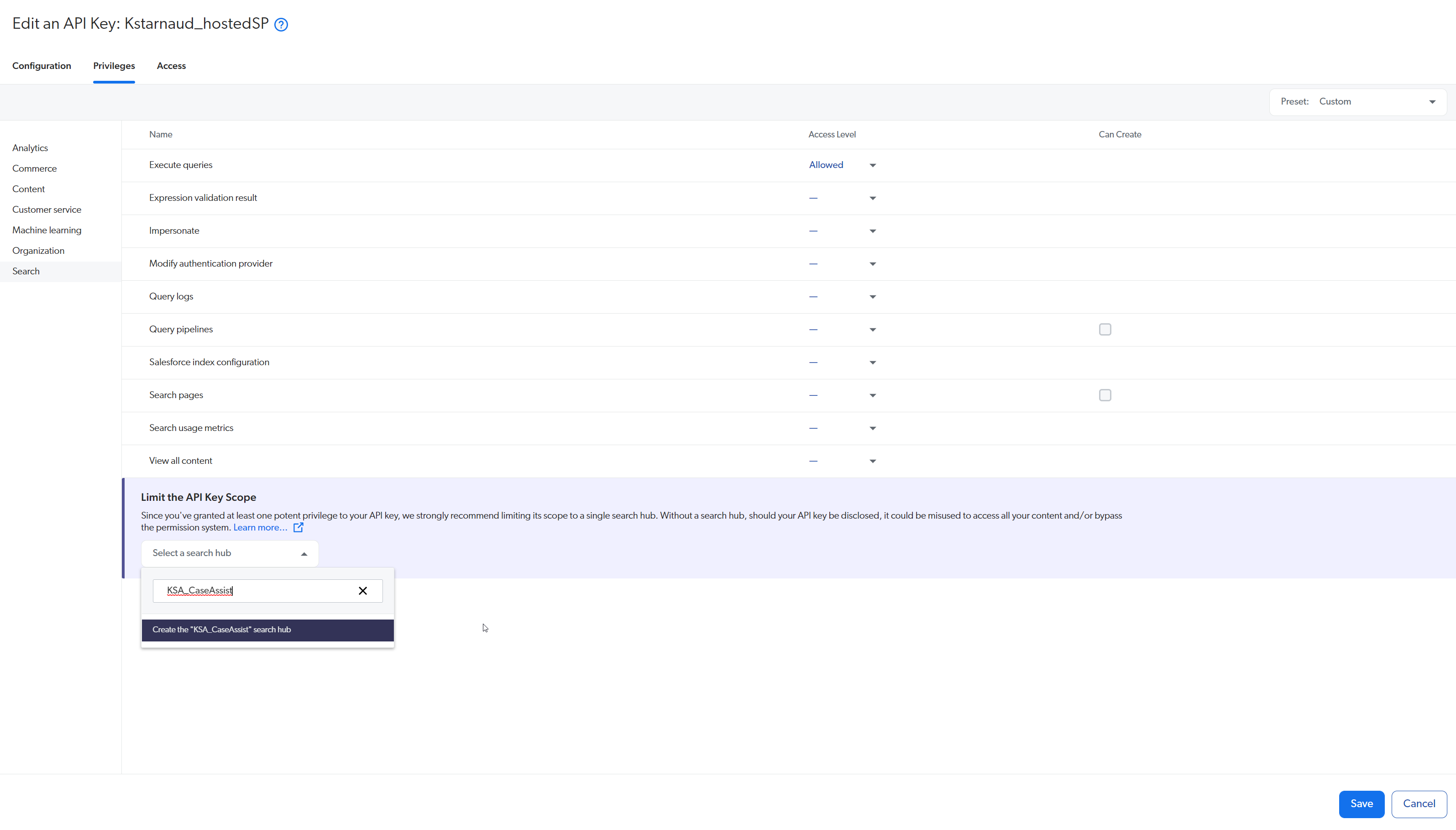 KNOWN ISSUE - Can't find a specific search hub in the Limit API key ...