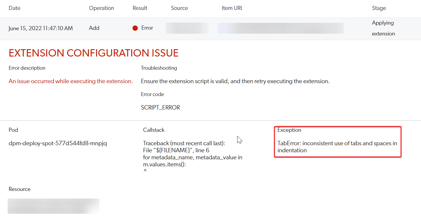 Extension Script is throwing the error inconsistent use of tabs and ...