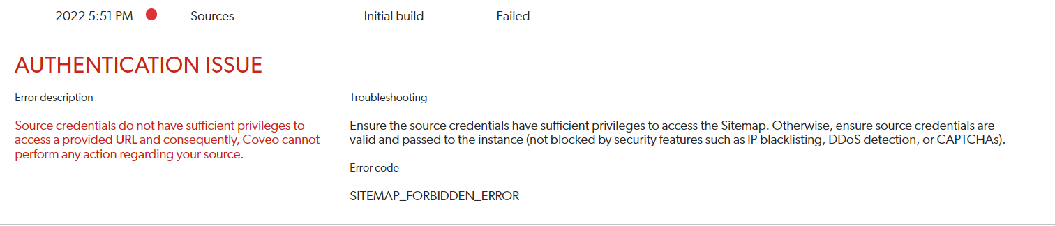 Source Showing Empty Auth Error