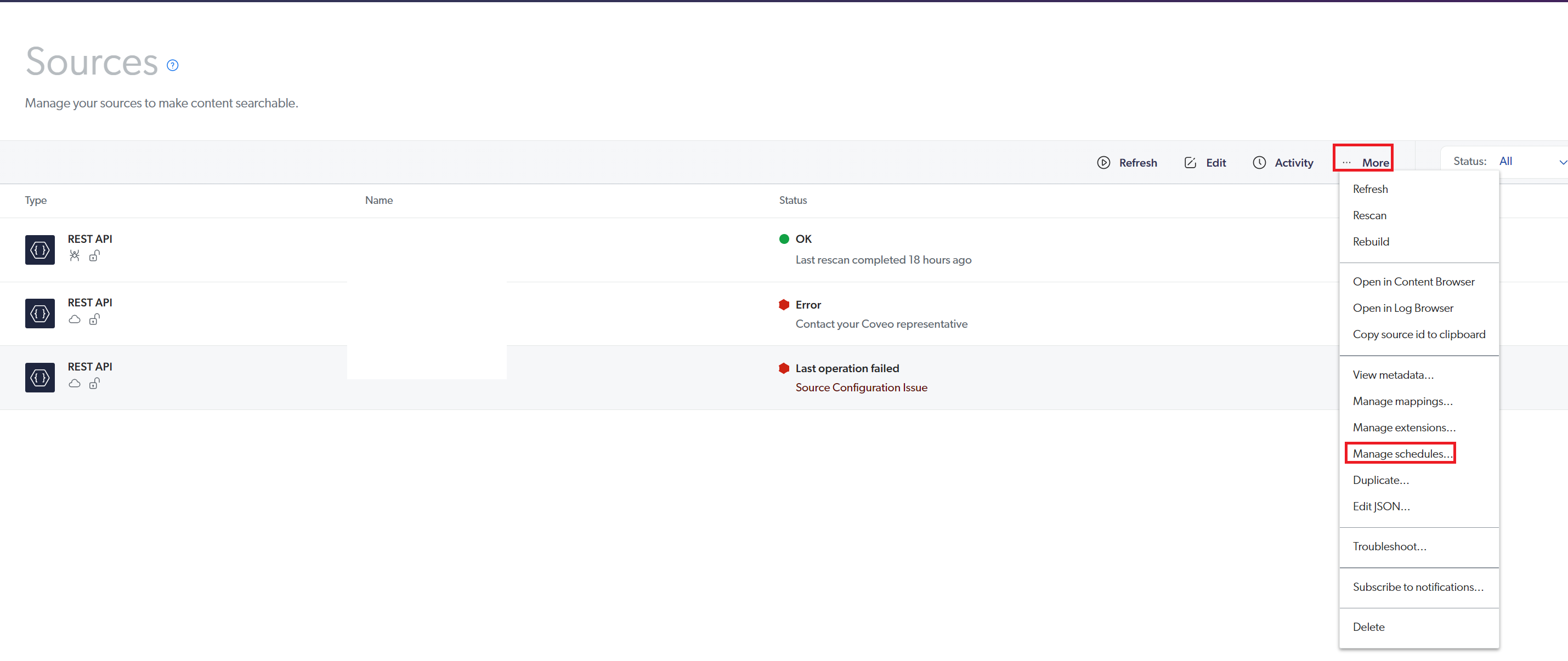 REST API source refreshes are failing with an "You can't refresh a ...