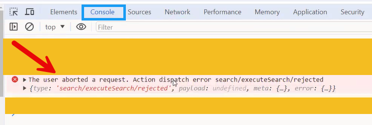 A console error about the user aborting a request can be seen when ...