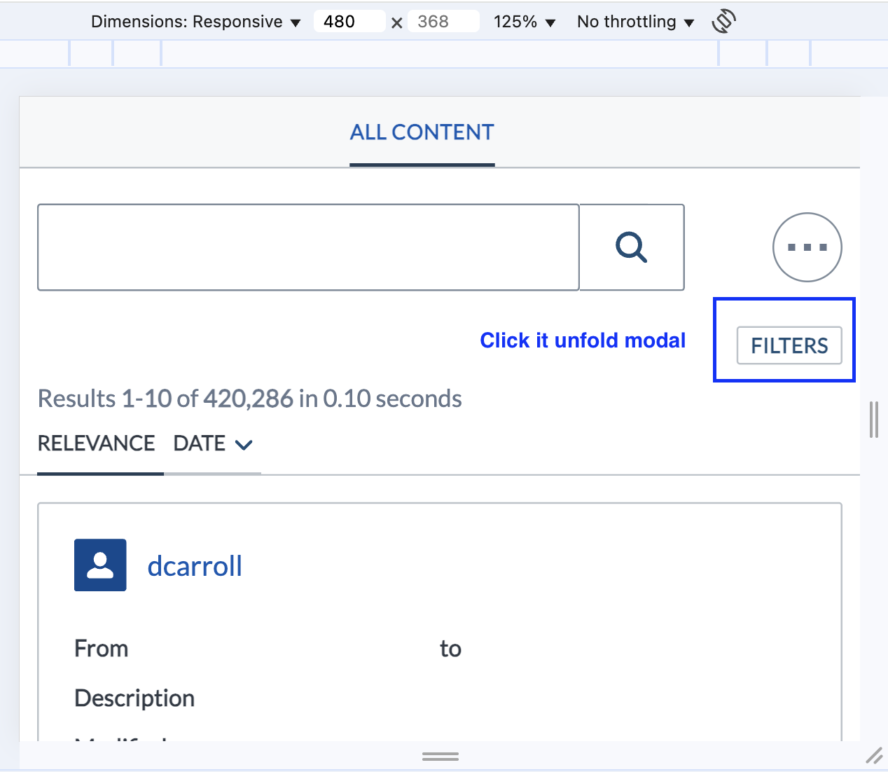Facets/filters are not responsive on JSUI search page in mobile version